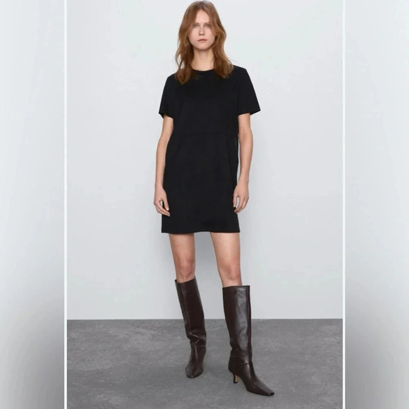 Zara Faux Suede Black Dress size Medium - Picture 1 of 11